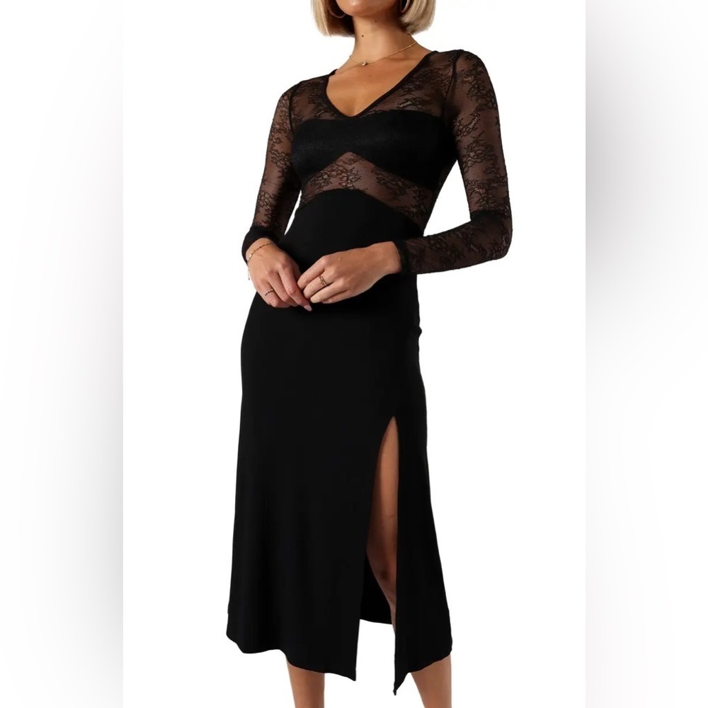 Petal & Pup Black Addams Long Sleeve MIDI Dress